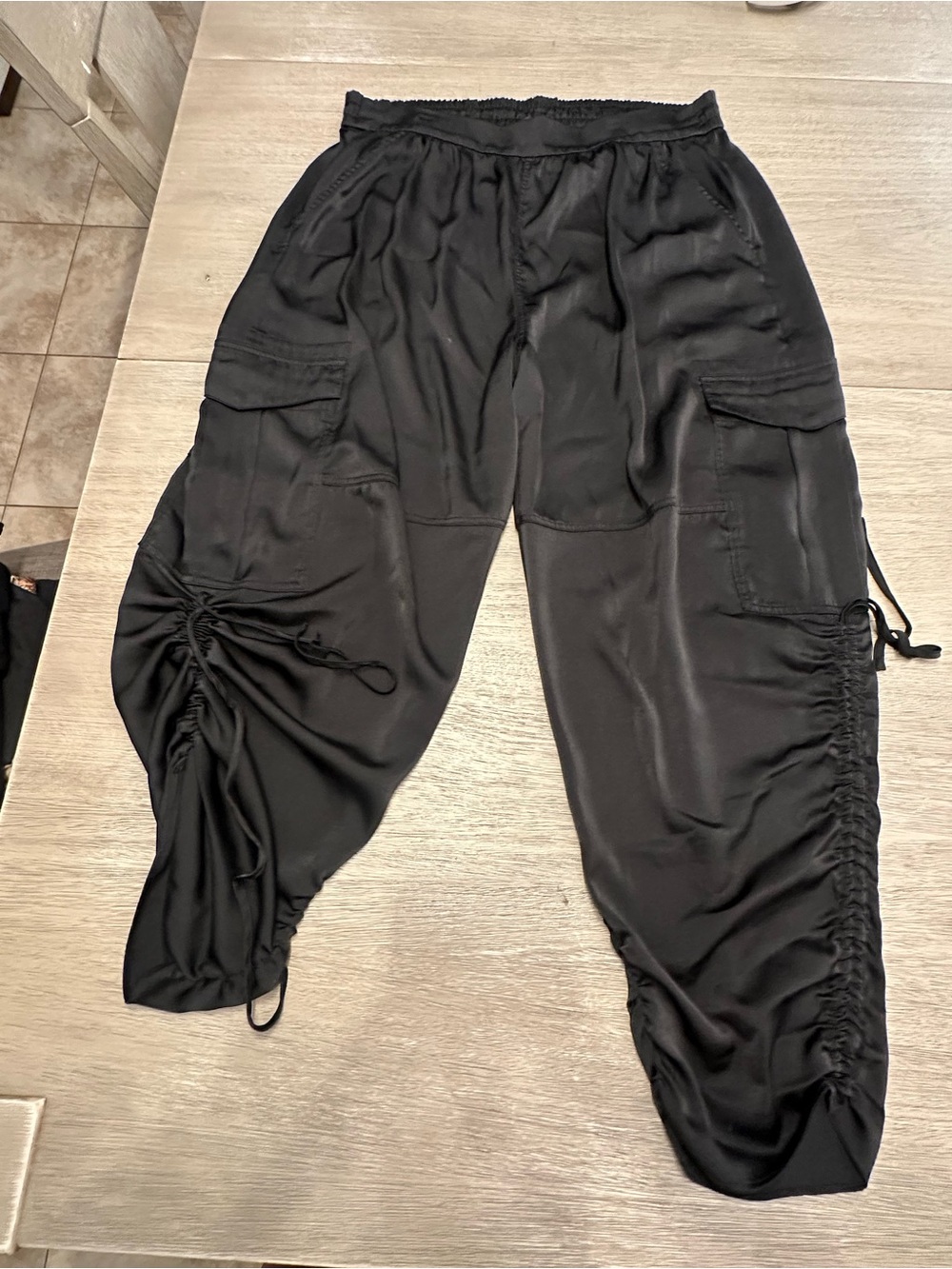 All Saints Black Cargo Jogger Pants with Side Ruching